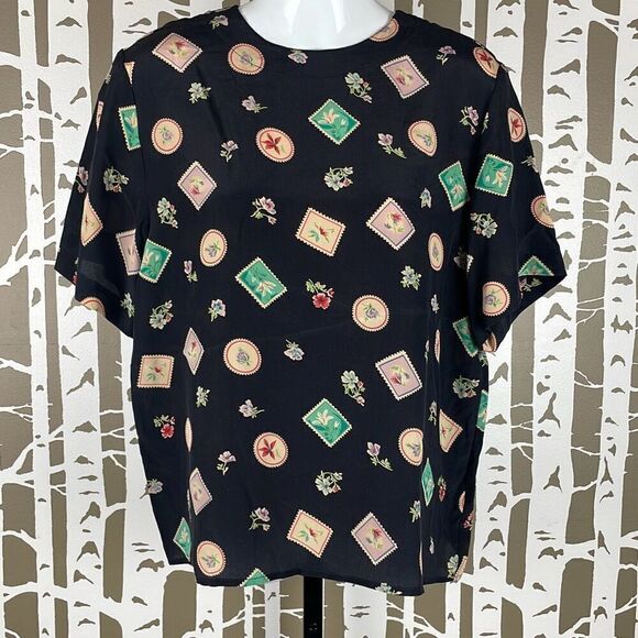 Vintage 90s Silk Short Sleeve Blouse S - Picture 1 of 6